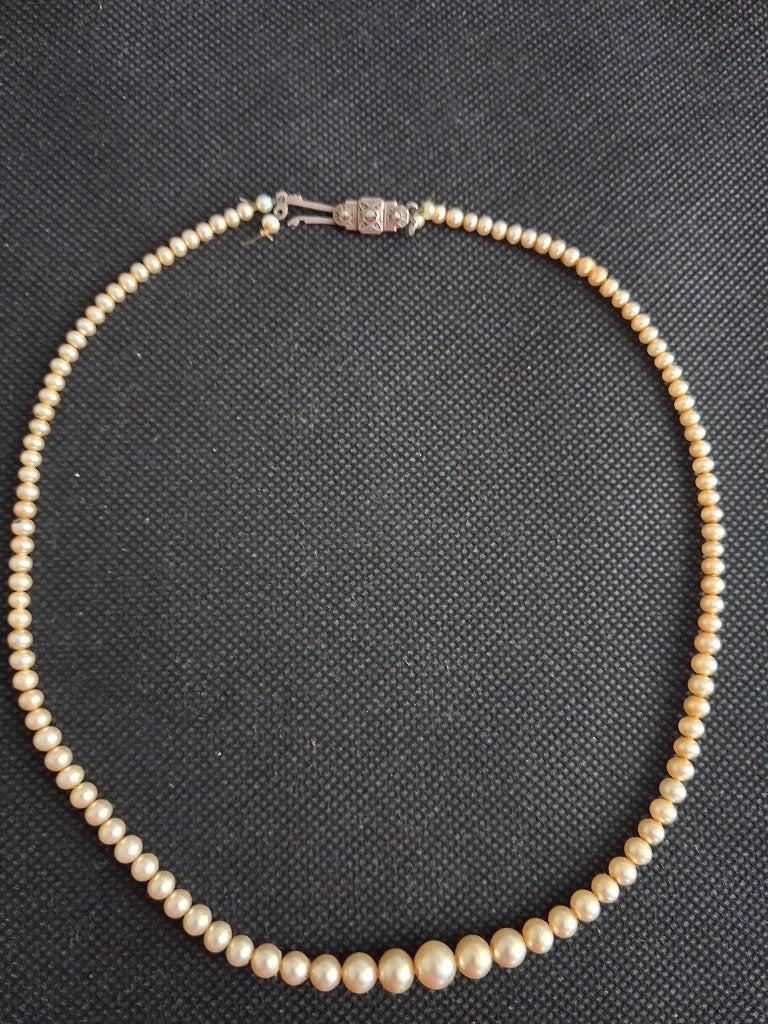 Antieke Parelketting met Zilveren Markasiet Sluiting, Sieraden, Tassen en Uiterlijk, Antieke sieraden, Ophalen of Verzenden, Zilver