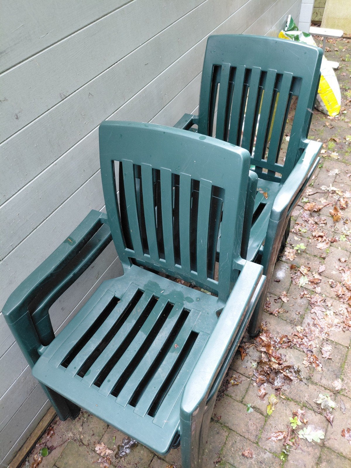 4 groene tuinstoelen stapelbaar flair plaisir, Ophalen, Gebruikt, Kunststof, Stapelbaar