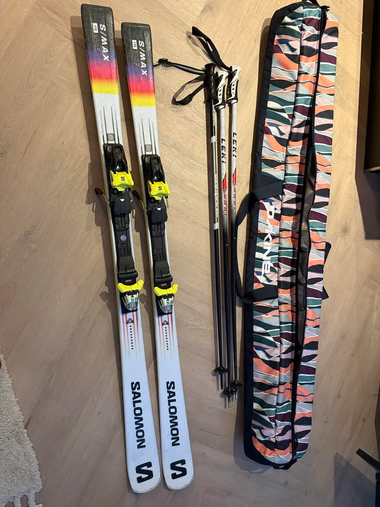 Salomon S Max 170 ski set met Leki stokken en Dakine tas, Sport en Fitness, Ophalen, 160 tot 180 cm, Salomon, Zo goed als nieuw