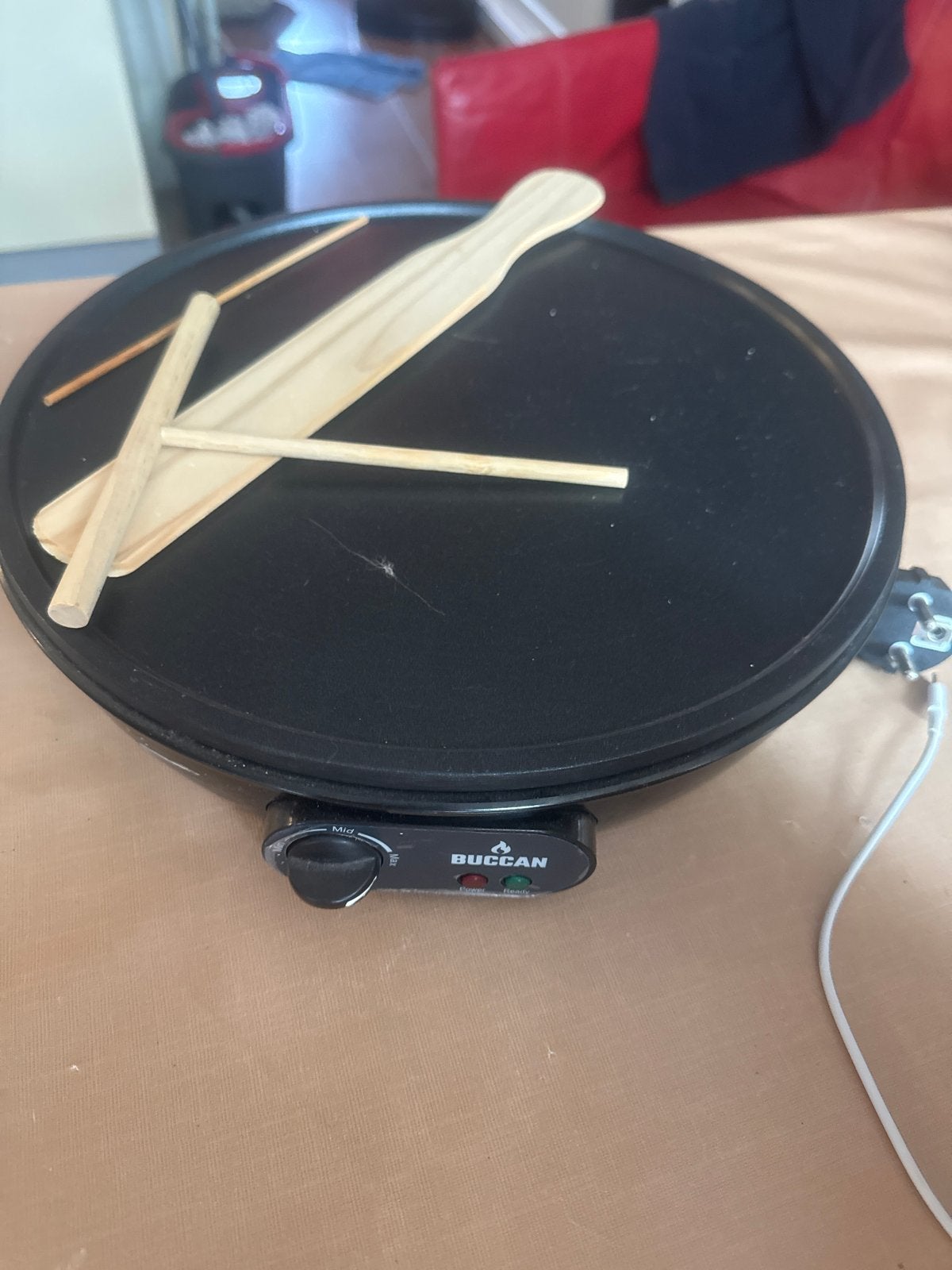 Buccan Crêpe Maker met Houten Spatels, Ophalen, Zo goed als nieuw