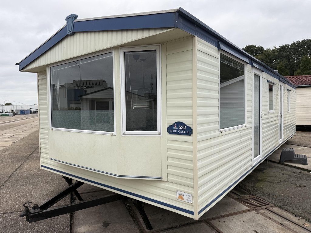 Atlas Blue Castle 10 x 3.70 2 Slaapkamers, Caravans en Kamperen, Stacaravans, Niet ingevuld, Niet ingevuld, Niet ingevuld, Tot en met 4