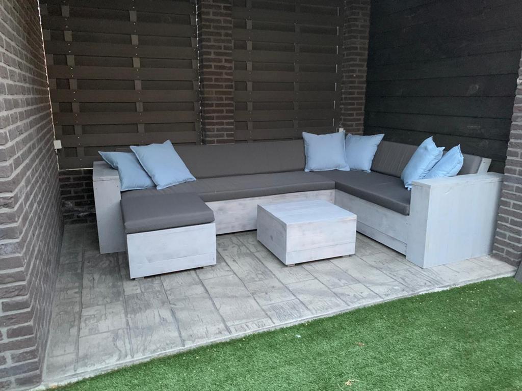 Loungeset loungebank hoekbank hoek loungeset oranje kussens, Ophalen of Verzenden, Nieuw, Hout