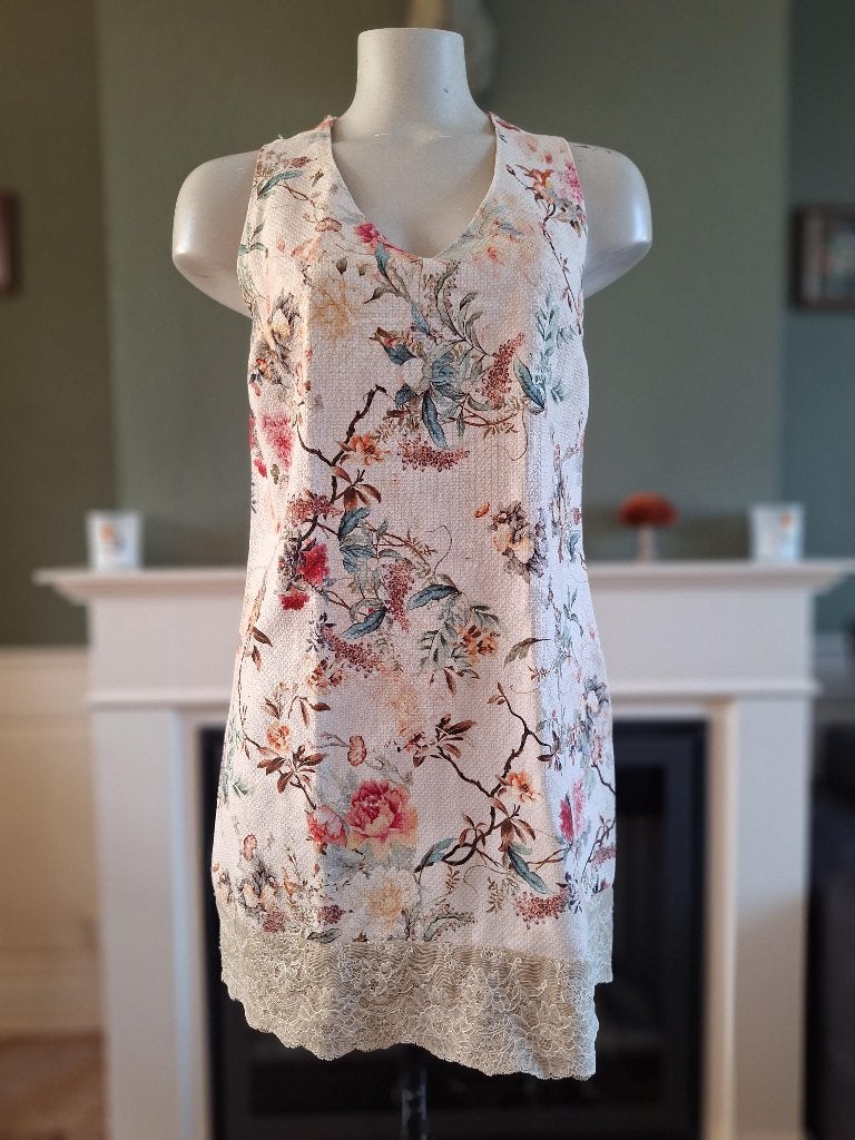 Rinascimento romantisch jurk lange top crème L 40 kant, Kleding | Dames, Verzenden, Zo goed als nieuw, Roze, Boven de knie