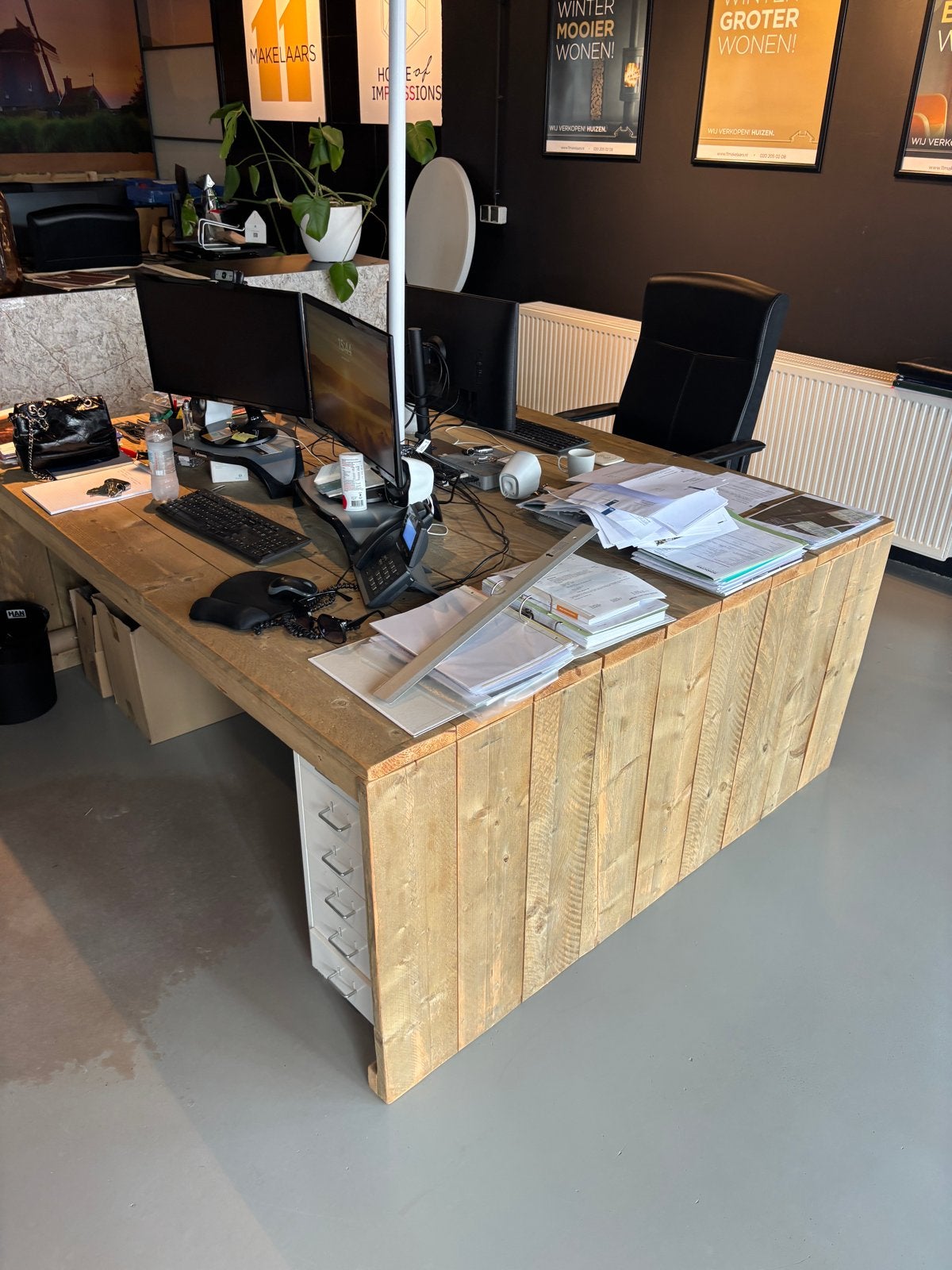 Stijgerhout bureau 140x180, Ophalen, Gebruikt, Hout, Bruin