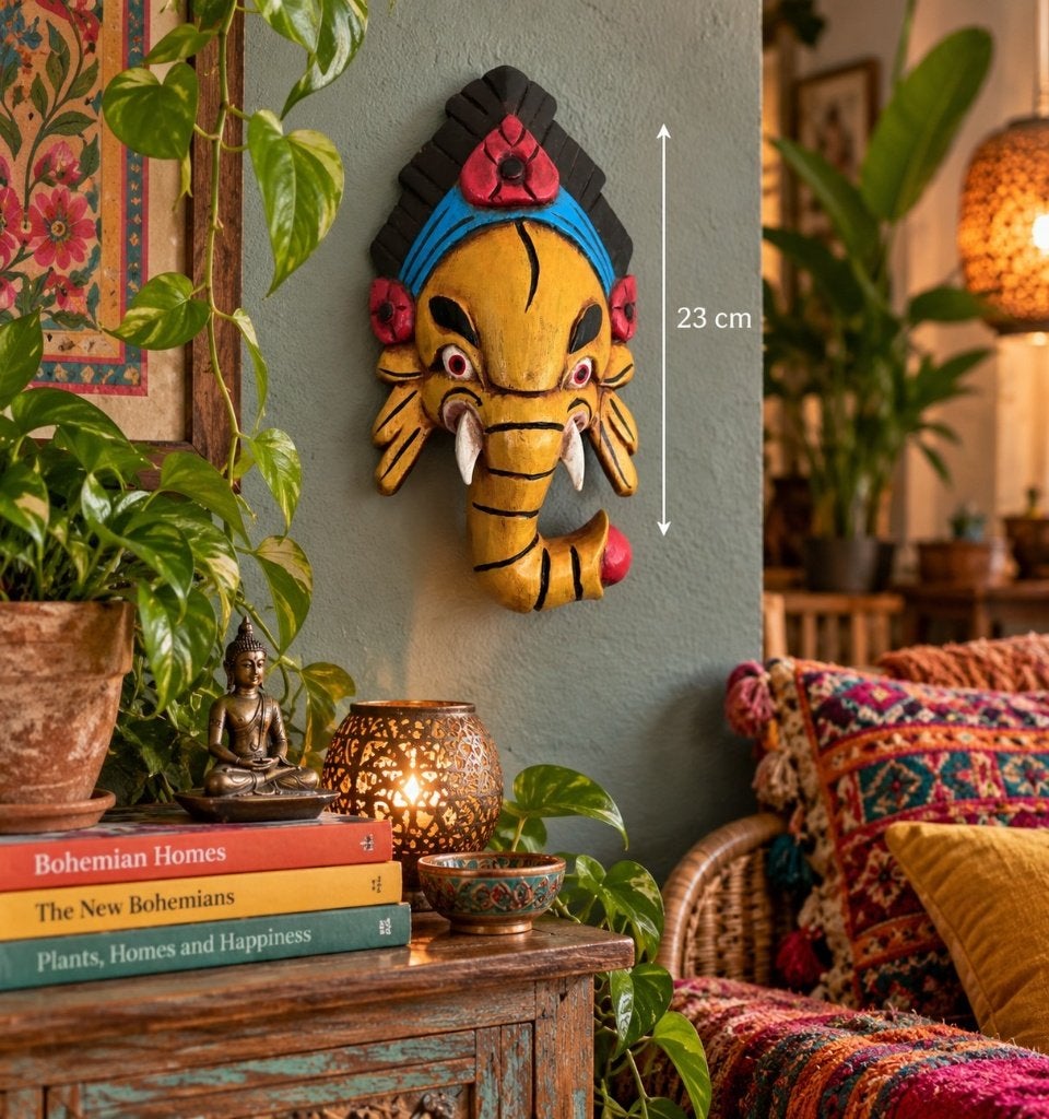 Handgesneden houten Ganesha wandmasker, Ophalen of Verzenden