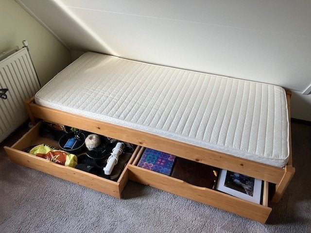 Grenen bed 1 persoons, Ophalen, Gebruikt, 90 cm, Eenpersoons