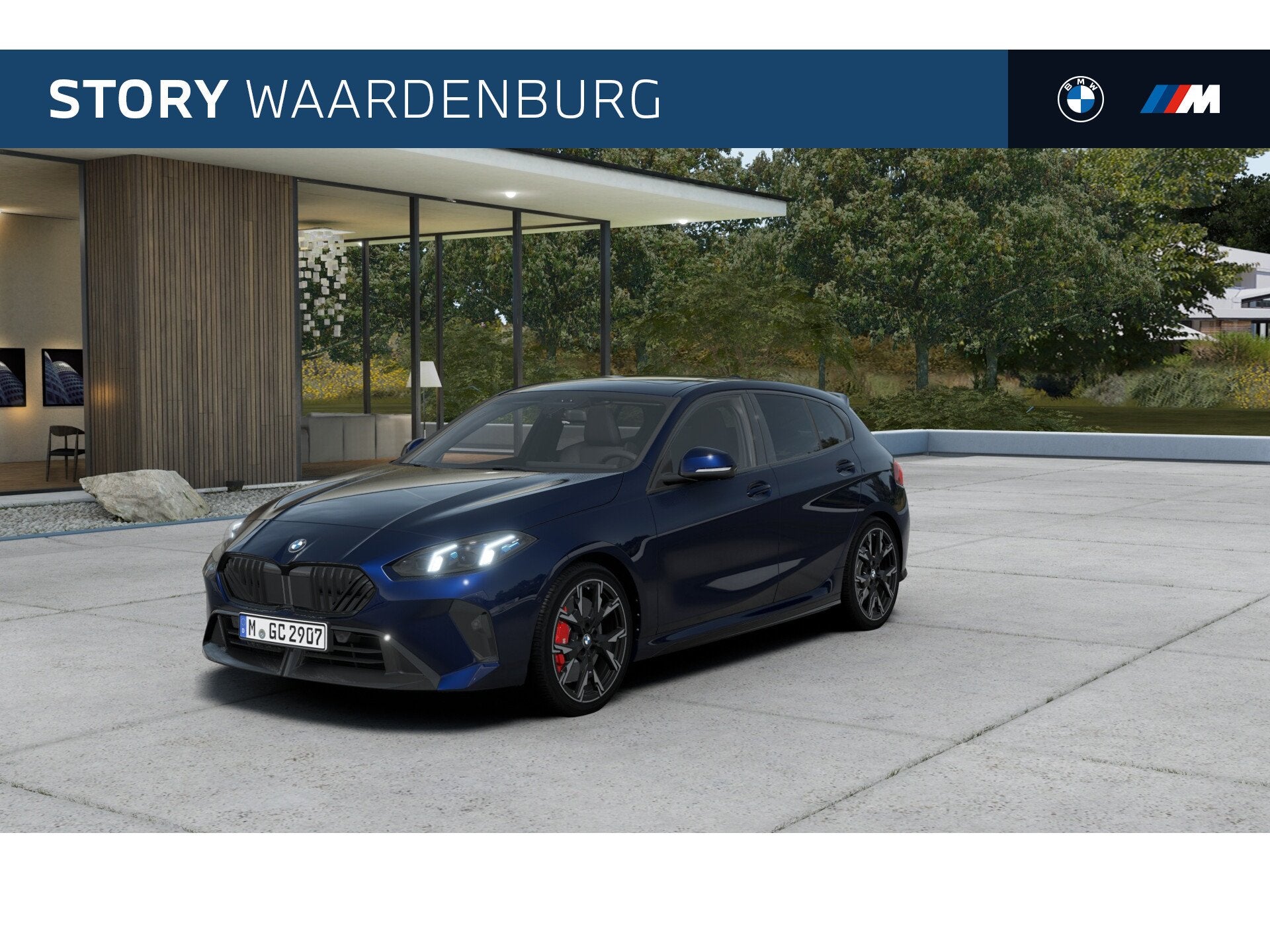 BMW 1 Serie 120 M Sport Automaat / Trekhaak / Panoramadak /, Auto's, Dealer onderhouden, Zwart, Blauw, Bedrijf