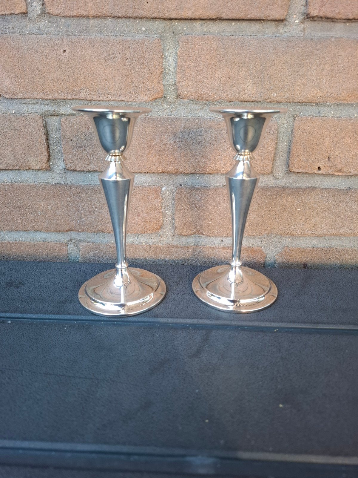 Vintage Nederlandse Keltum Pleet verzilverde kandelaars, Ophalen of Verzenden, Zilver