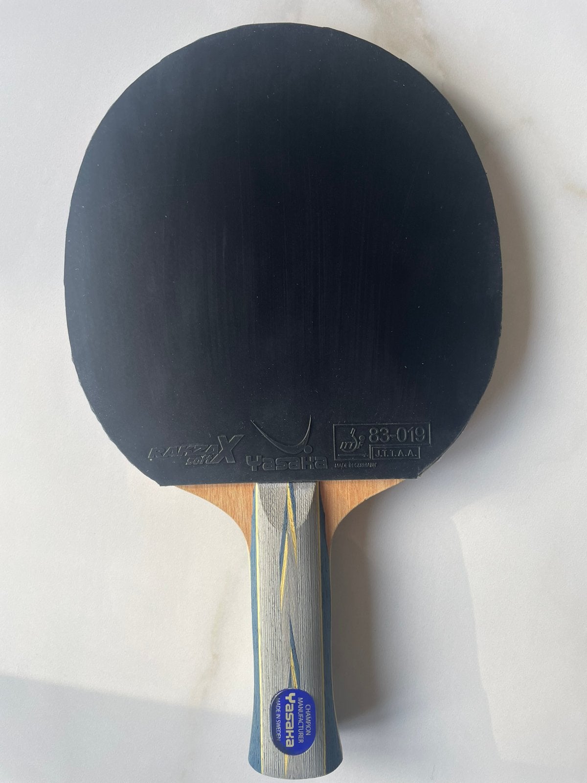 Yasaka Ma Lin soft carbon, Sport en Fitness, Ophalen of Verzenden, Zo goed als nieuw, Net, Batje(s) of Balletje(s)