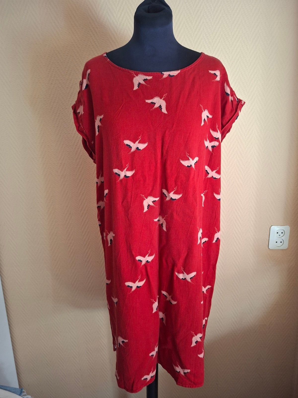 Armedangels Zomerjurkje Maat L - Rood met Kraanvogels, Maat 42/44 (L), Ophalen of Verzenden, Gedragen, Rood