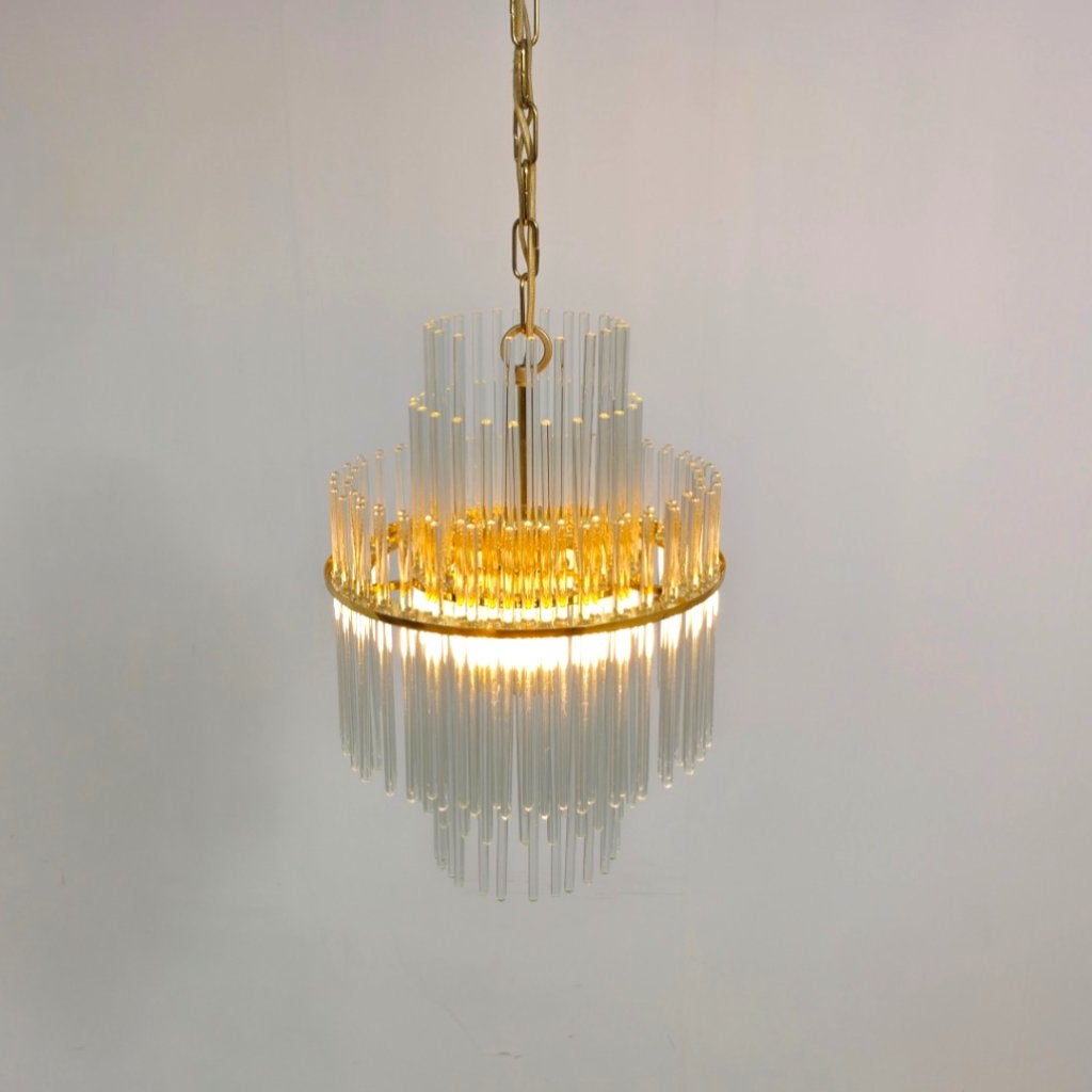 Sciolari kroonluchter glas messing 70's design mid century, Ophalen of Verzenden, Zo goed als nieuw, Glas, E27 (groot)