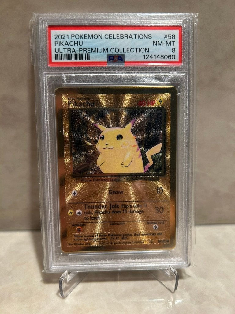 Pikachu Gold Metal [Ultra Premium Collection] #58 PSA 8, Ophalen of Verzenden, Zo goed als nieuw, Losse kaart, Foil