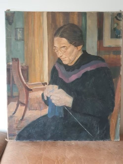 schilderij oude vrouw aan het breien Julia Giesberts, Ophalen