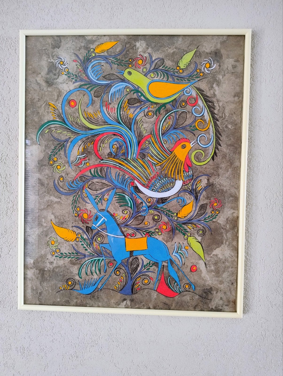 Vintage Amate schilderij, Antiek en Kunst, Kunst | Niet-Westerse kunst, Mexico, Ophalen of Verzenden, Natuurlijk materiaal