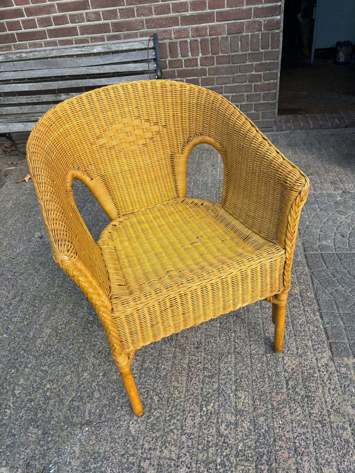 Rieten stoel, leinstoel, Ophalen, Gebruikt, Bruin, Eén