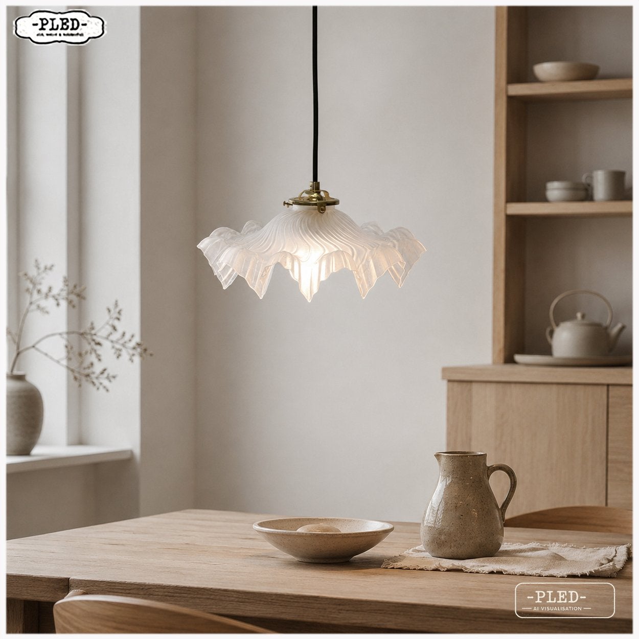 Sierlijke vintage glazen hanglamp Frankrijk Lamp, Gebruikt, Glas, Nb, Nb