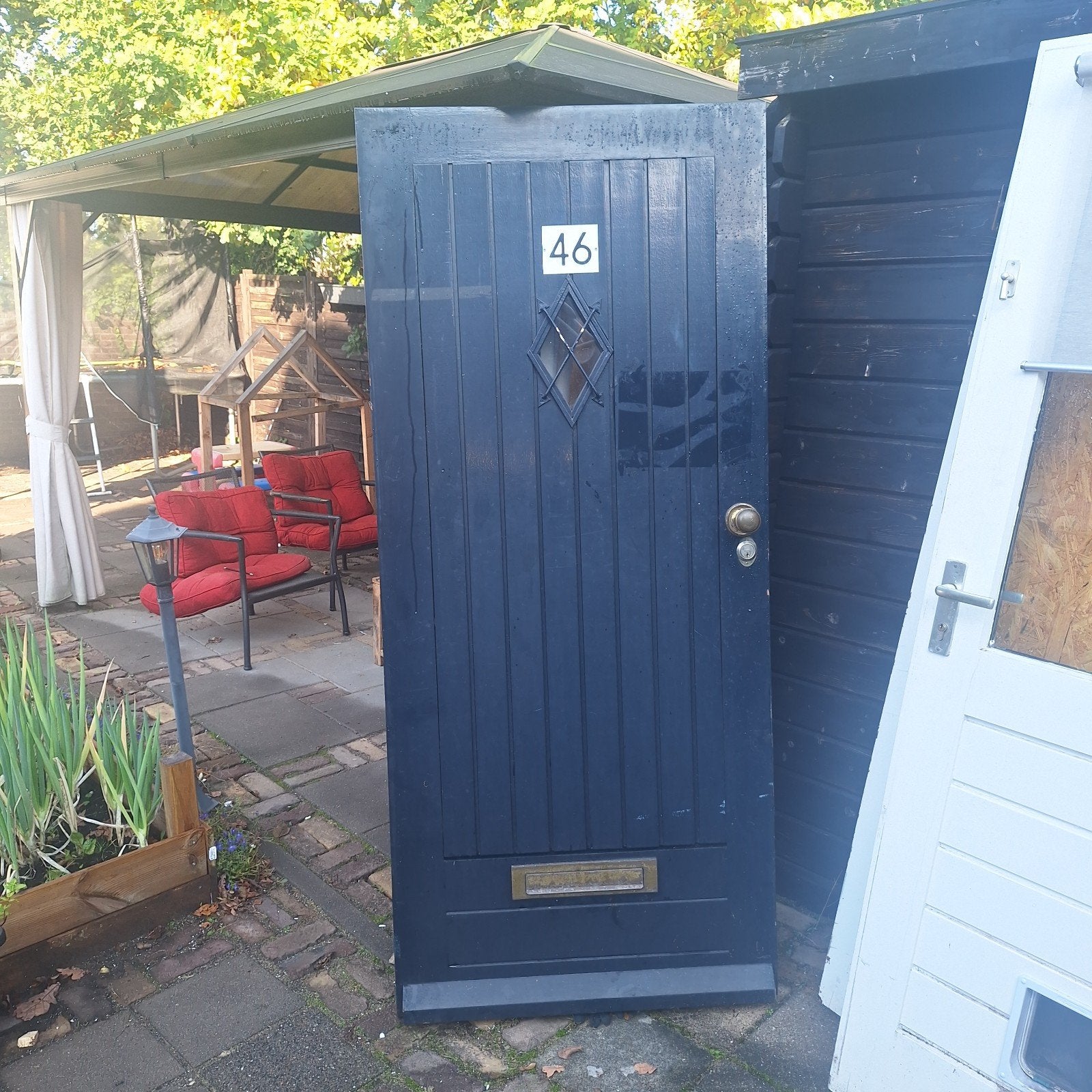 Voordeur monumentenblauw, antiek deurbeslag, Ophalen, Gebruikt, 80 tot 100 cm, Buitendeur