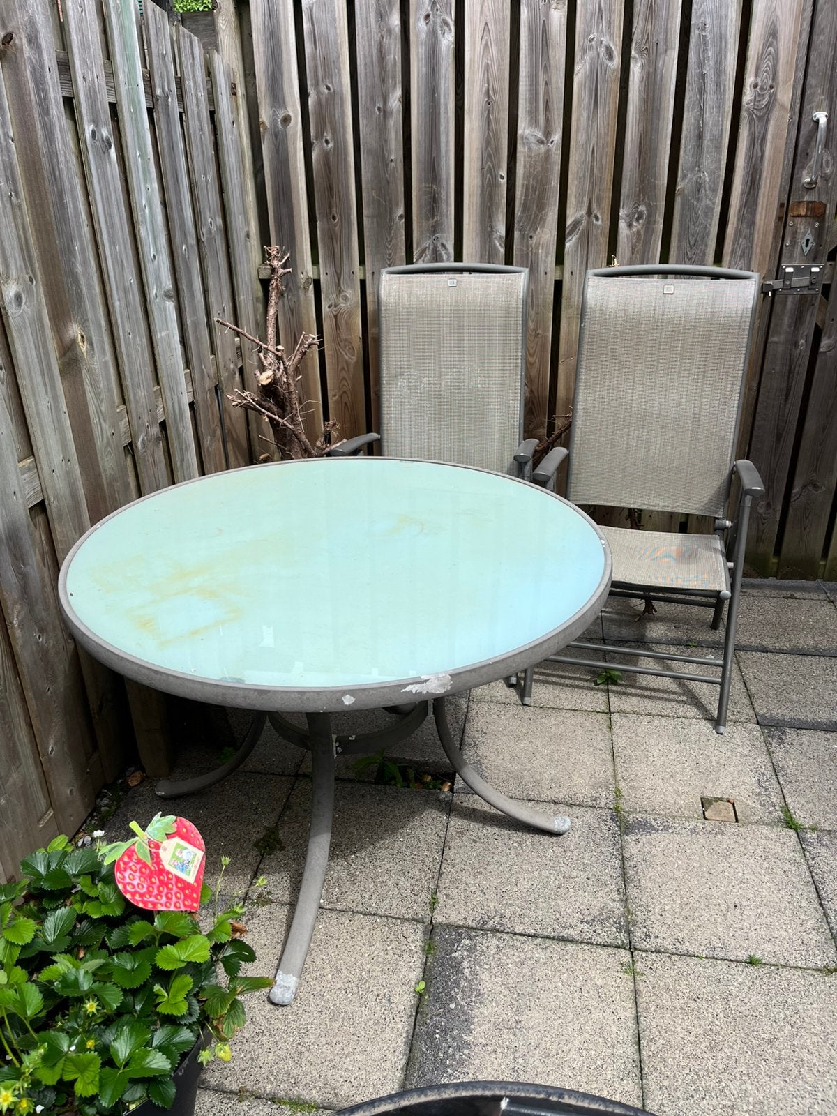 Tuintafel inclusief stoelen, Tuin en Terras, Tuintafels, Ophalen, Gebruikt, Rond