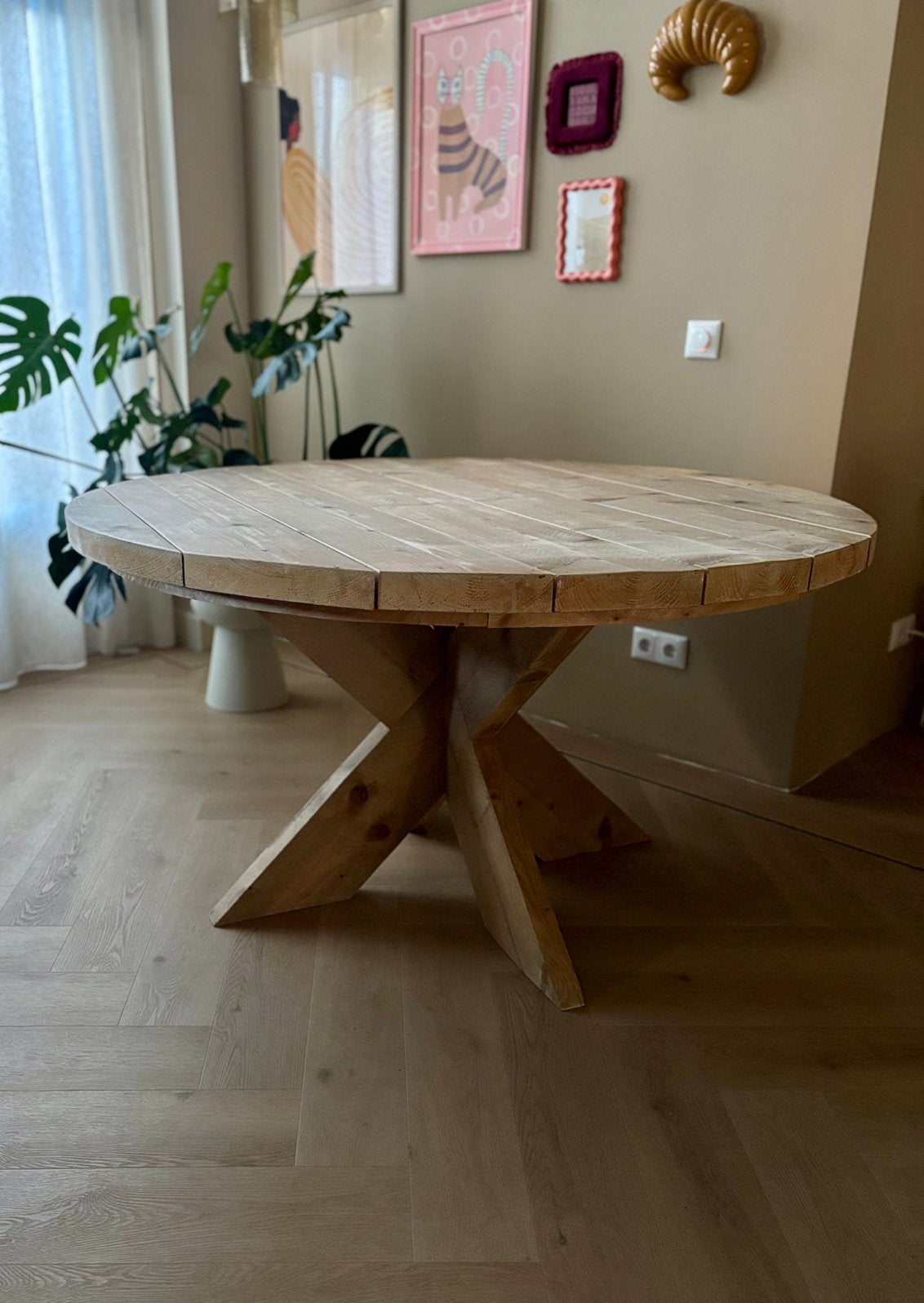 Ronde eettafel steigerhout Ø140 cm, Ophalen, Zo goed als nieuw, Rond, 100 tot 150 cm