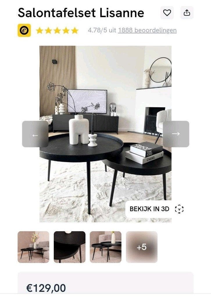 HUUS Salontafelset Zwart, Rond, 2-delig ZGAN, Huis en Inrichting, Tafels | Salontafels, Ophalen, 50 tot 100 cm, Rond, 50 tot 100 cm