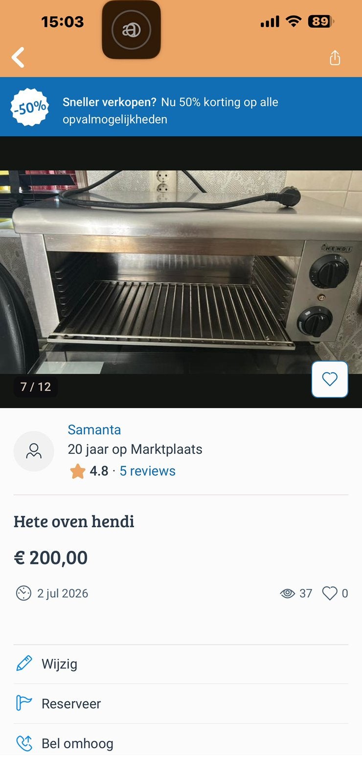 Hendi oven, Ophalen, Zo goed als nieuw, Minder dan 45 cm