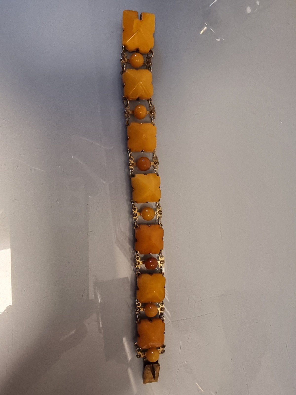 Vintage Armband met Amberkleurige Stenen, Sieraden, Tassen en Uiterlijk, Gebruikt, Oranje, Ophalen of Verzenden, Met edelsteen