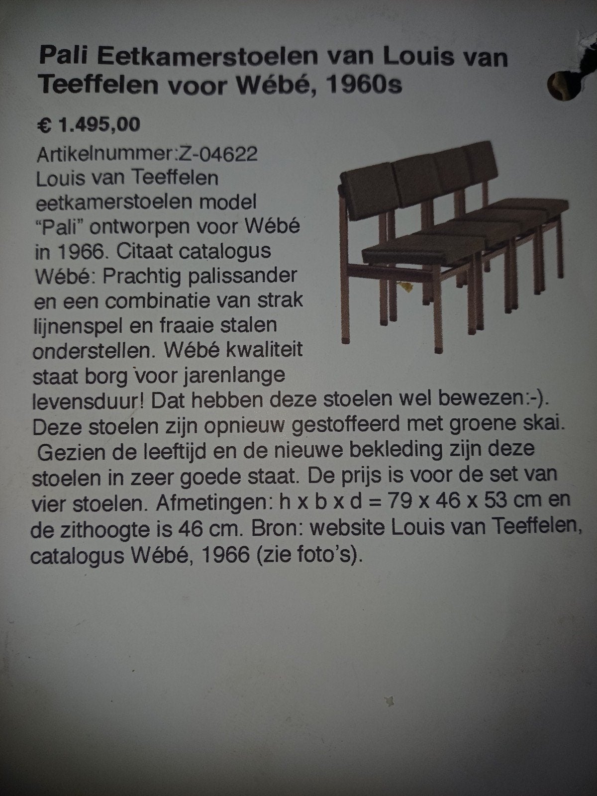New Pali Louis van Teeffelen voor Webe 1960, Ophalen of Verzenden