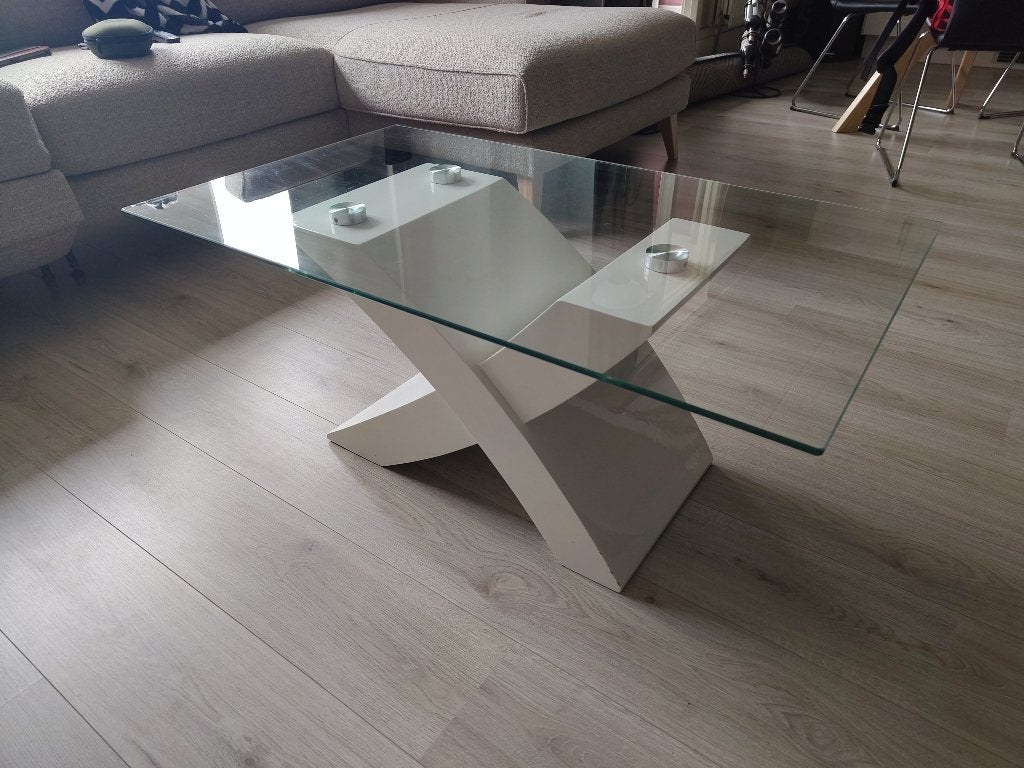 Salontafel met glas, Ophalen, Gebruikt, 100 tot 150 cm, 50 tot 100 cm