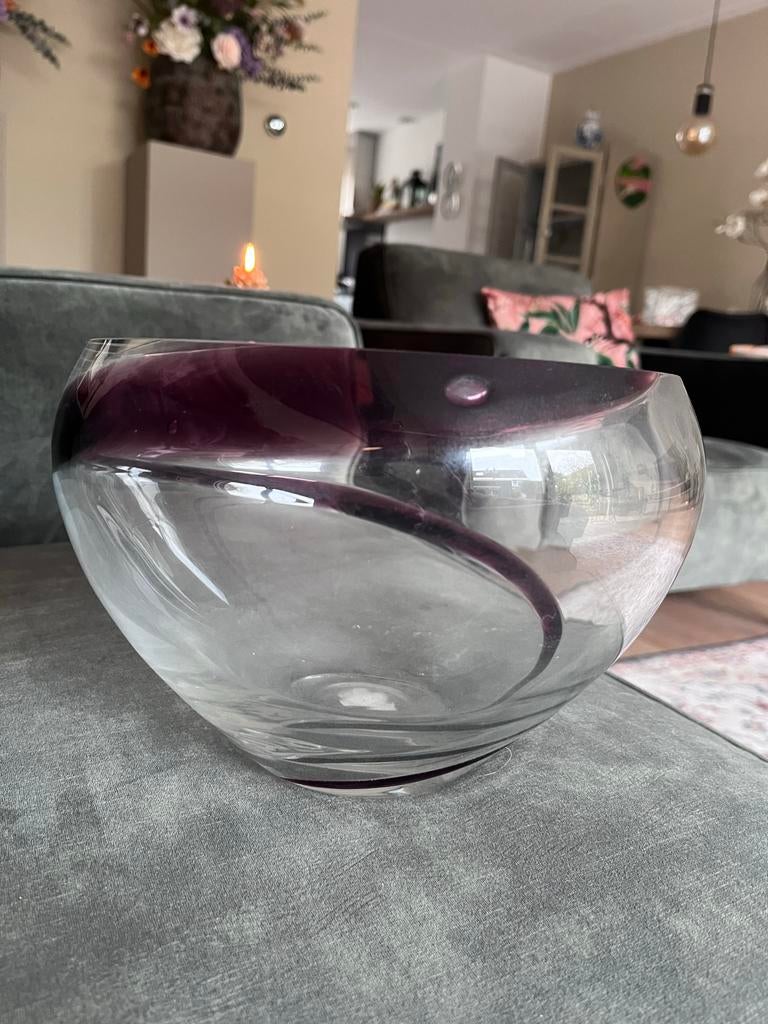 Ronde glazen vaas met paarse swirl, Ophalen, Overige kleuren, Minder dan 50 cm, Glas