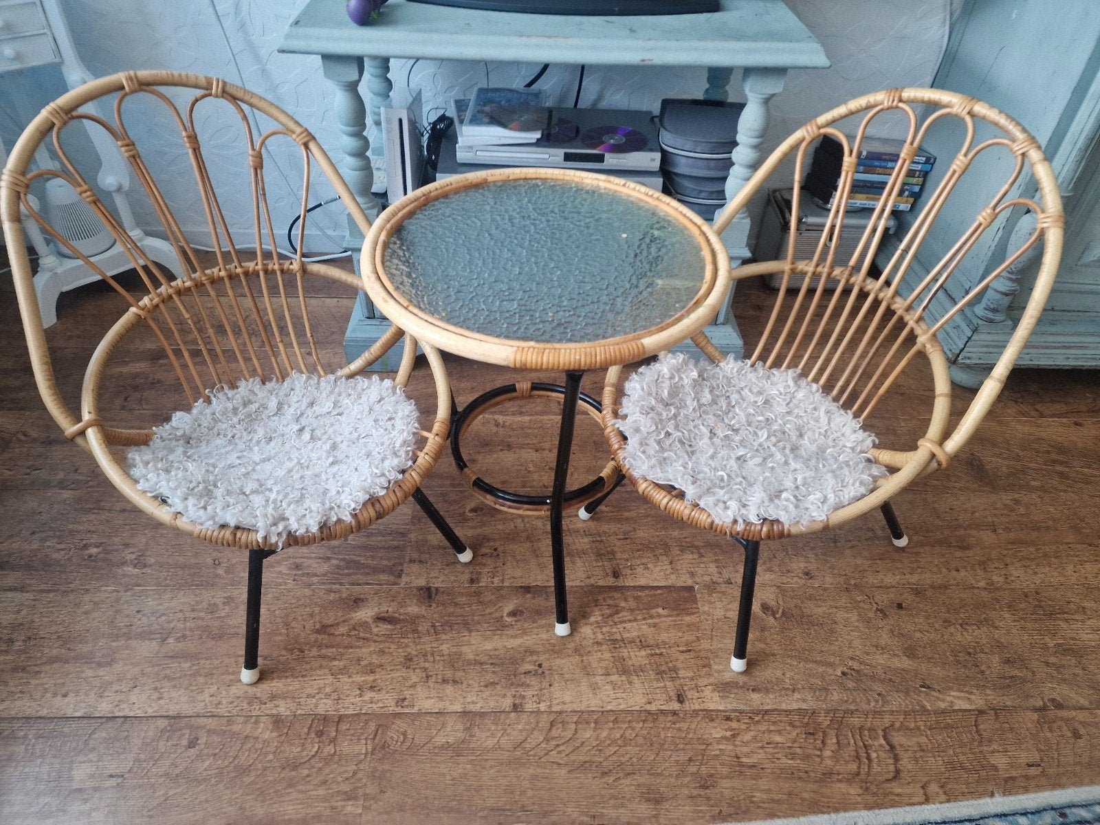 Retro/Vintage Kinder Zit Setje - Bamboe & Glas, Overige materialen, Gebruikt, Twee, Bruin