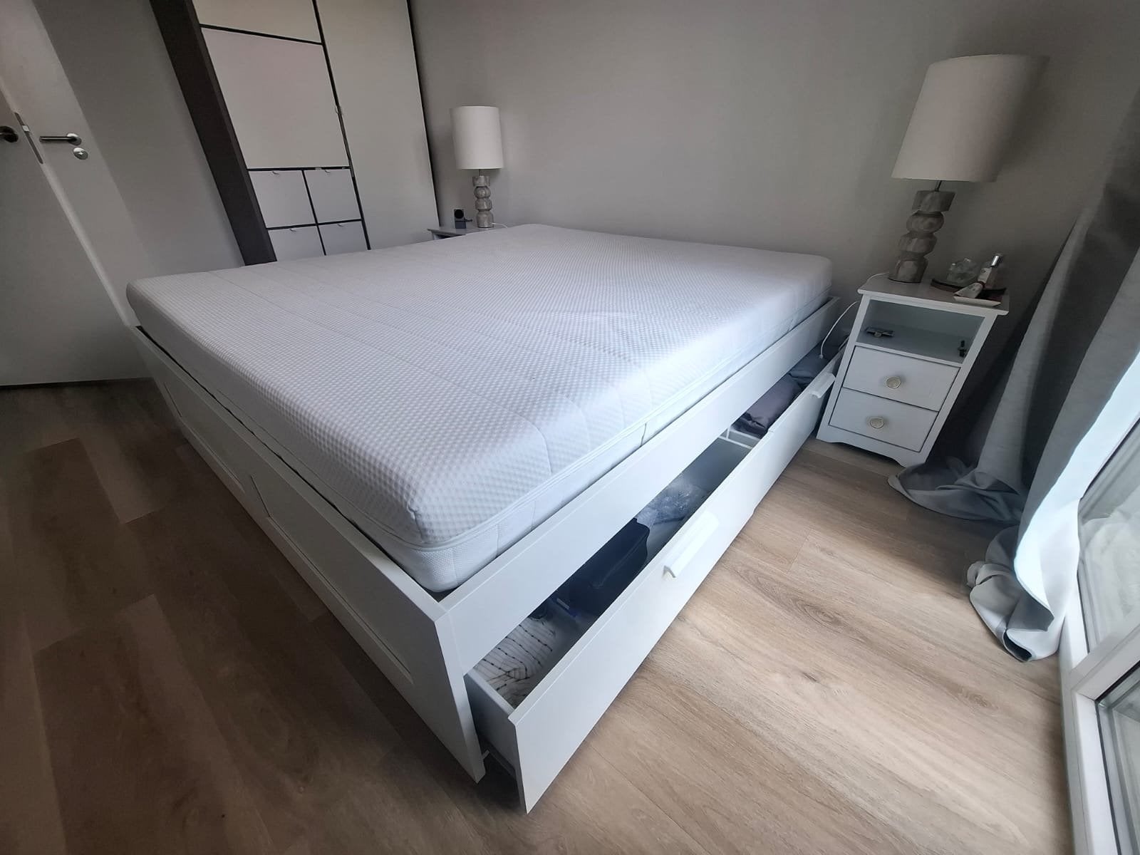 Bedframe with storage 180x200 Brimnes IKEA, Huis en Inrichting, Slaapkamer | Bedden, Ophalen, Wit, Tweepersoons, Zo goed als nieuw