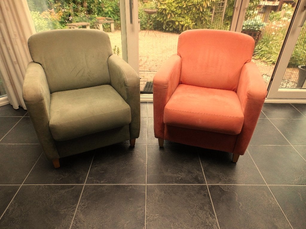 2 clubjes / fauteuils in gebruikte nette staat, Ophalen, Gebruikt, Minder dan 75 cm, Stof