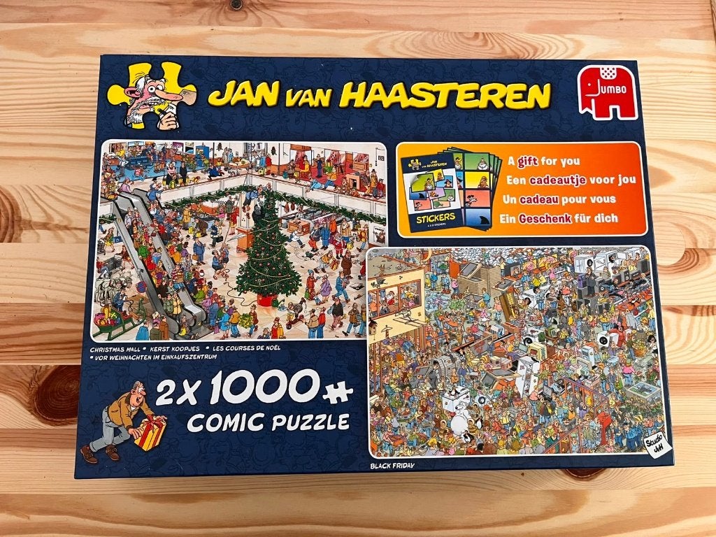 Jan van Haasteren Black F & Christmas Mall – 2x1000 stukjes, Ophalen of Verzenden, 500 t/m 1500 stukjes, Zo goed als nieuw, Legpuzzel
