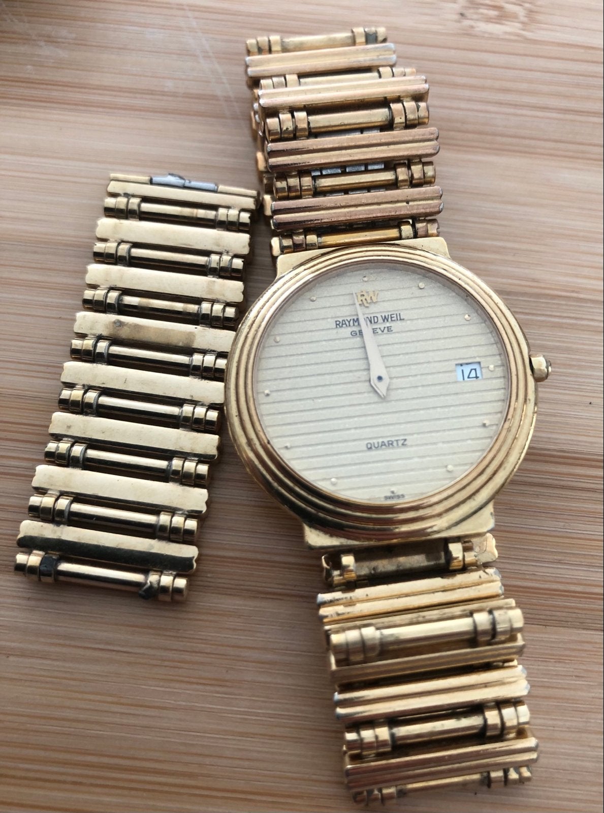 Raymond Weil Genève 18K Goud Electroplated Heren Horloge, Overige merken, Gebruikt, Polshorloge, Ophalen of Verzenden