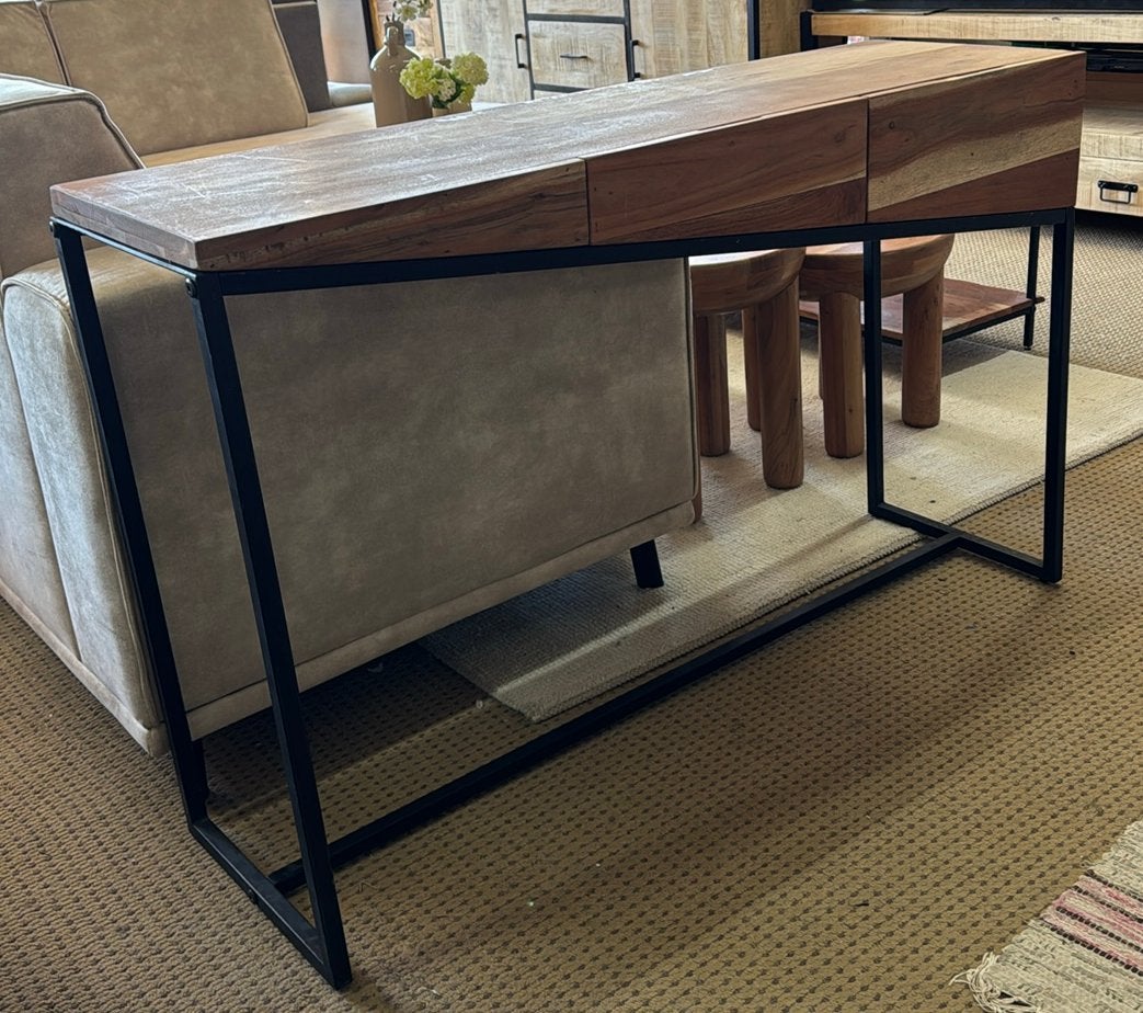 Mirva Sidetable van acaciahout en zwart metaal – 120 cm, Ophalen, 100 tot 150 cm, Kringloopehb41@hotmail.com, SIDETABLE