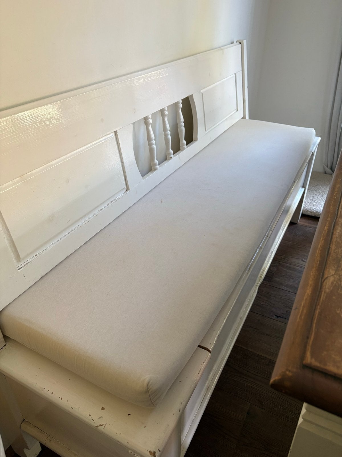 Witte houten klepbank met opbergruimte en kussen, Huis en Inrichting, Ophalen, Gebruikt, Minder dan 75 cm, 150 tot 200 cm