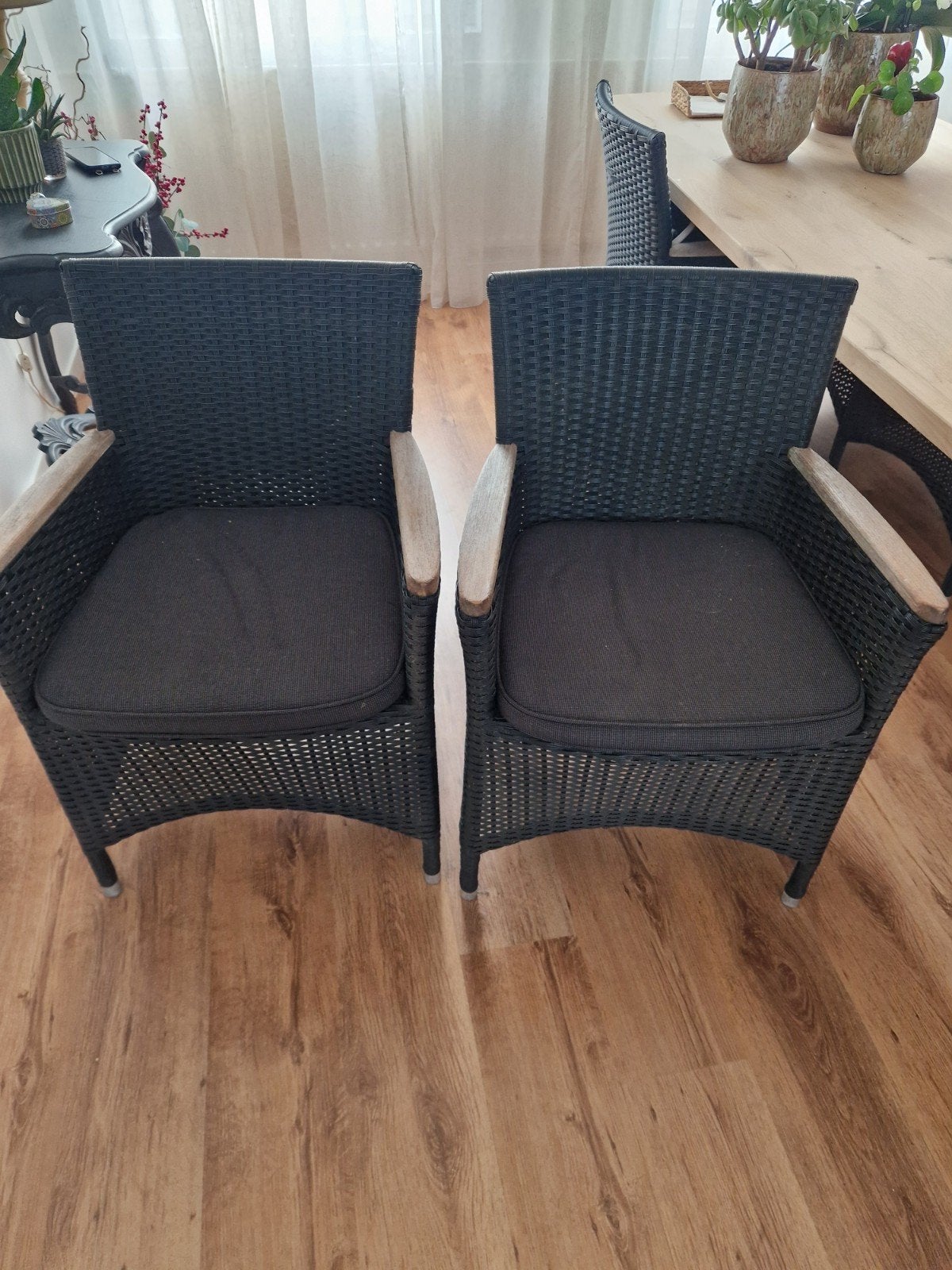 6x Zwarte tuinstoelen met kussens, Tuin en Terras, Ophalen, Gebruikt, Kunststof