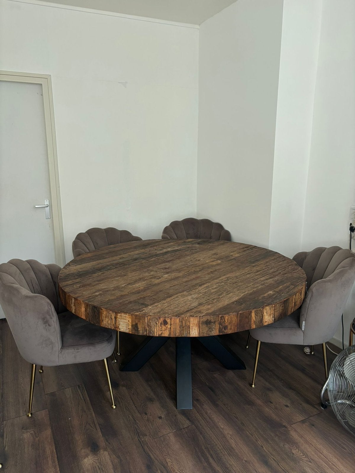 Eettafel met 6 stoelen, Ophalen, Gebruikt, 150 tot 200 cm, Rond