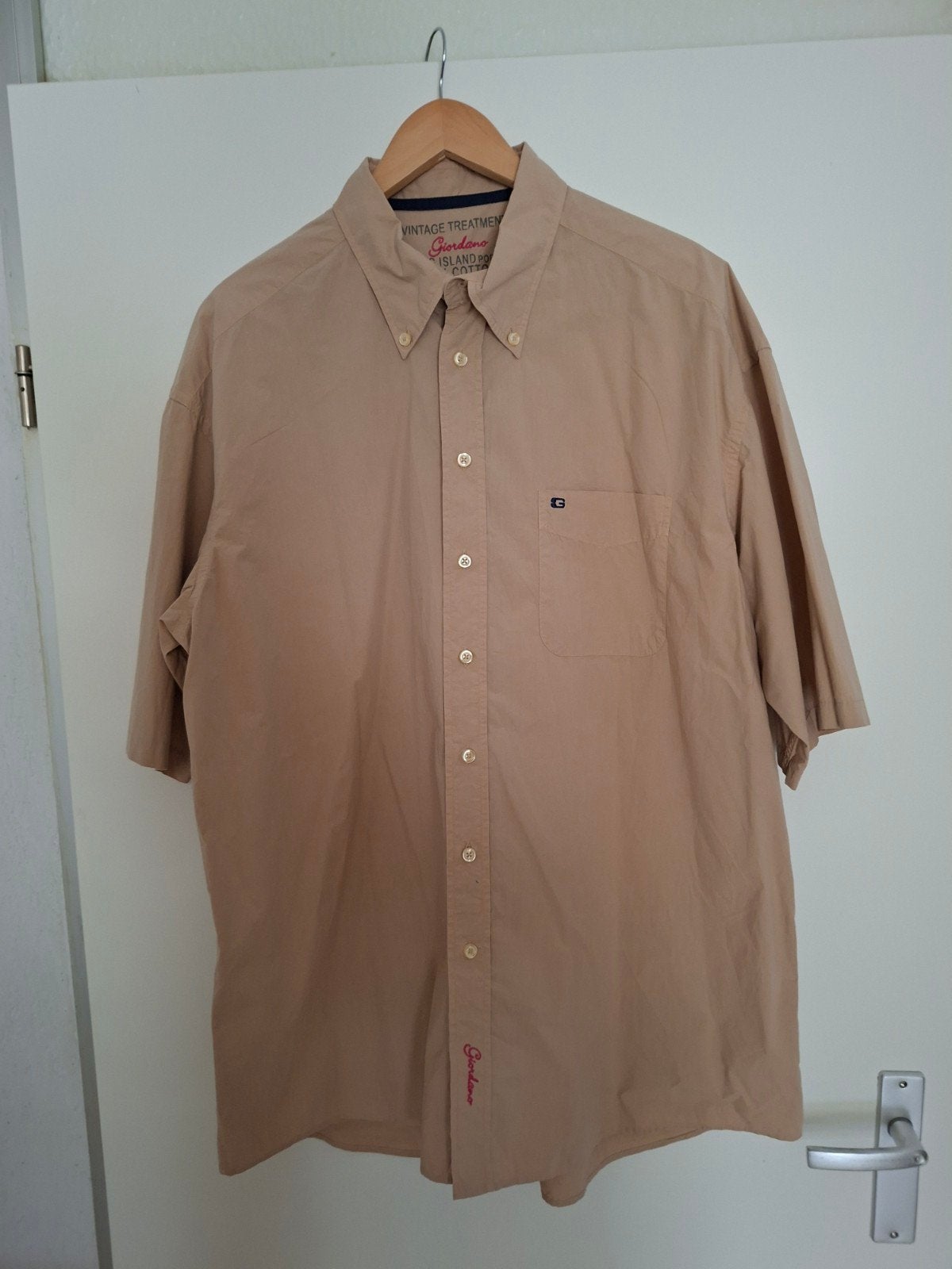 Giordano Vintage Treatment Long Island Poplin overhemd XXL, Ophalen of Verzenden, Nieuw, Beige, Giordano