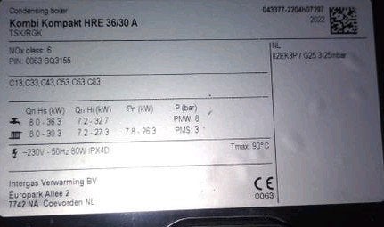 Intergas HRE 36/30 A 21.03.2023 geplaatst-bon aanwezig💦CW5, Ophalen, 30 tot 80 cm, Cv-ketel of Combi-ketel, Minder dan 60 cm