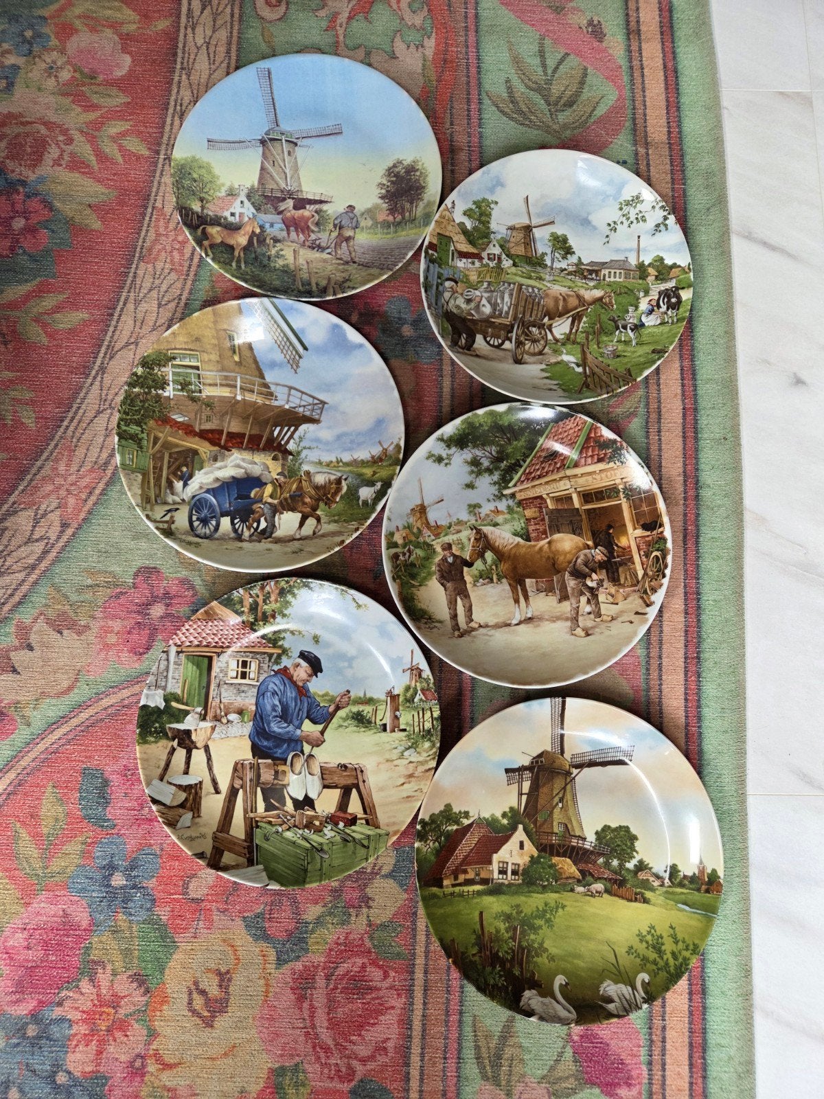 Set van 6 Royal Schwabap Holland wandborden, handgedecoreerd, Ophalen of Verzenden