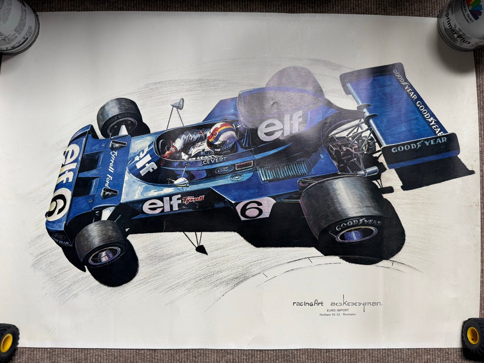 Litho poster Tyrrell Ford Vintage, Ophalen, Zo goed als nieuw, A1 t/m A3