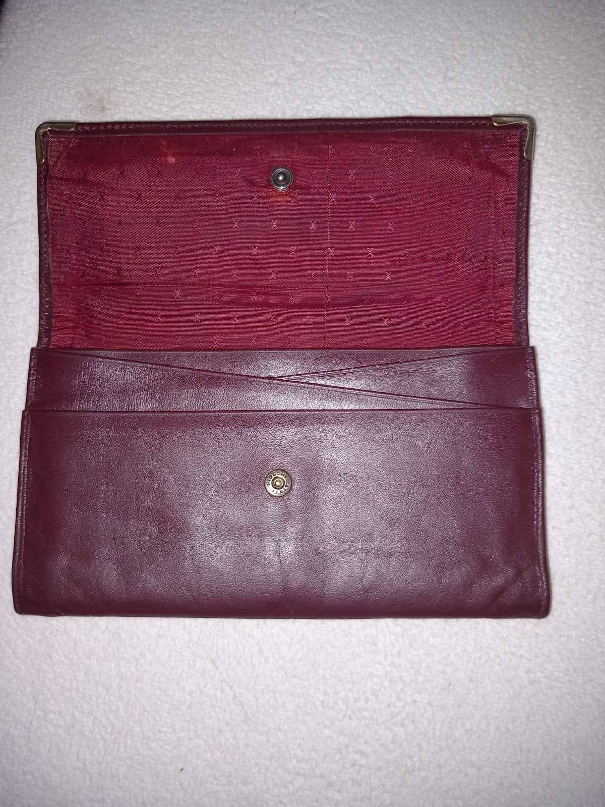 Vintage Must de Cartier Clutch-Portemonnee Bordeaux Leer, Gebruikt, Leer, Rood, Ophalen