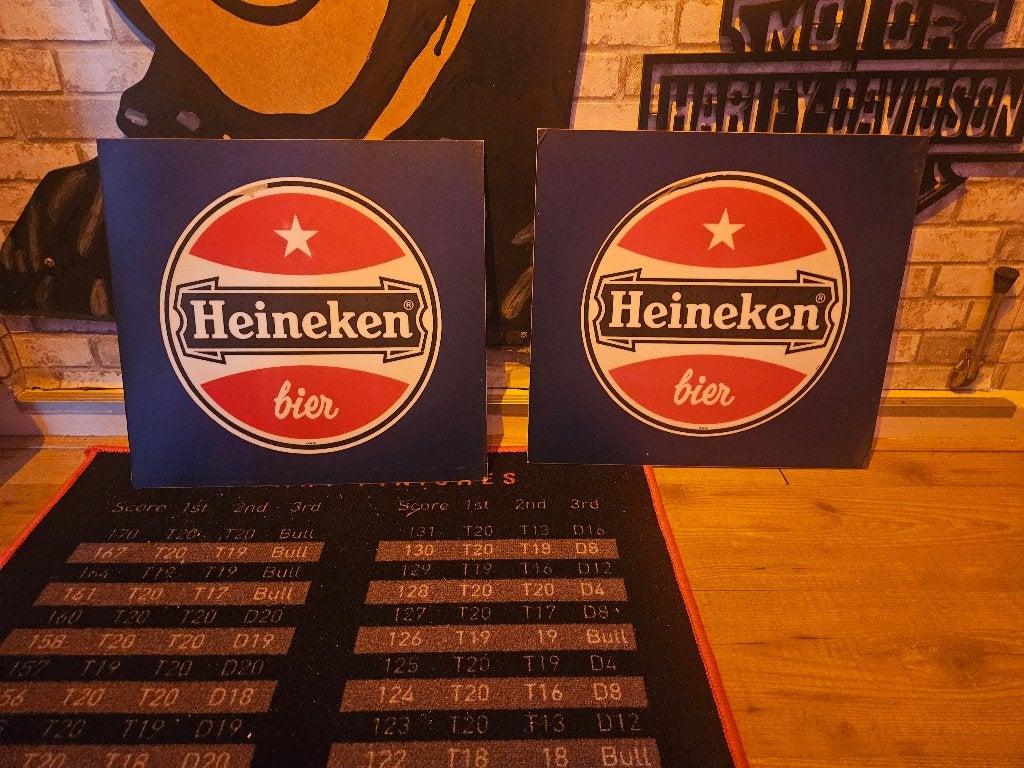 2 Vintage Heineken Reclameborden, Ophalen, Gebruikt, Reclamebord, Plaat of Schild, Heineken