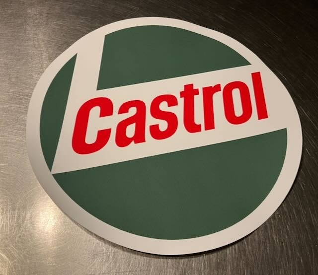 Castrol - sticker voor benzinepomp  of olievat hoge, Ophalen of Verzenden