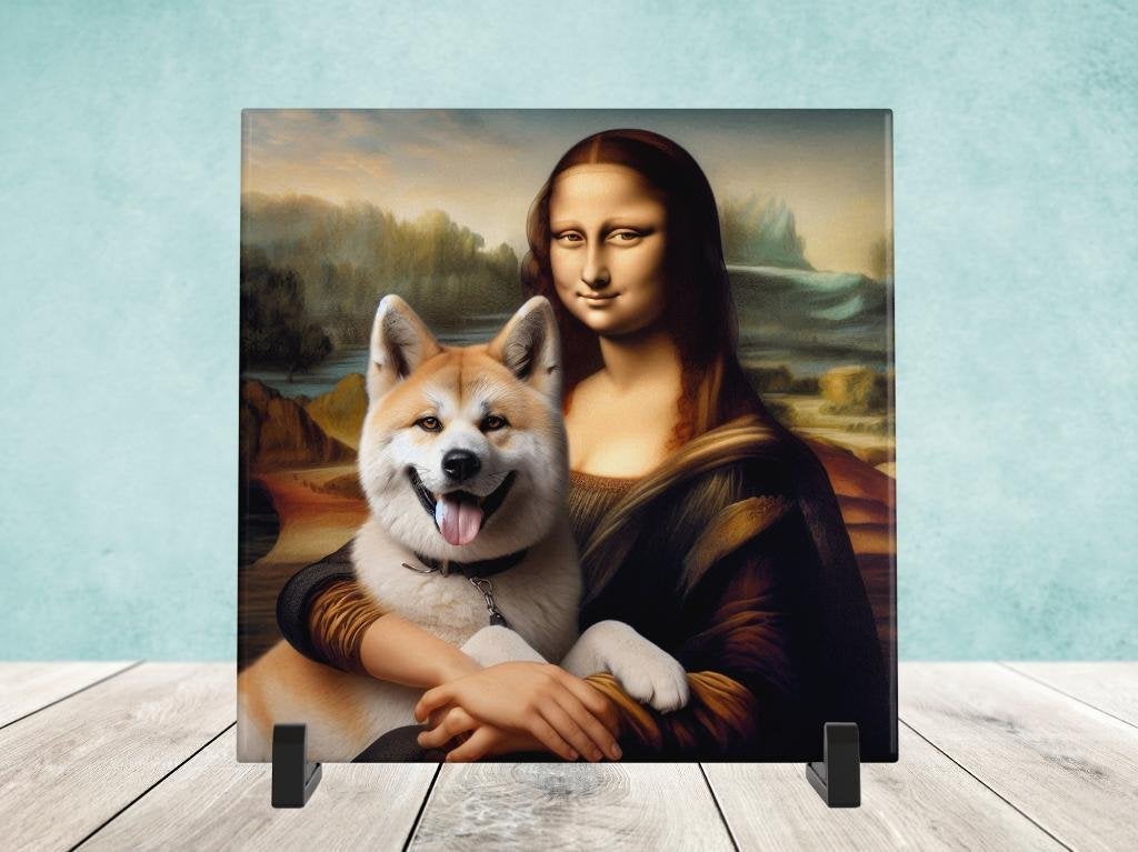 Keramische Tegel - Mona Lisa met Akita, Verzenden, Nieuw