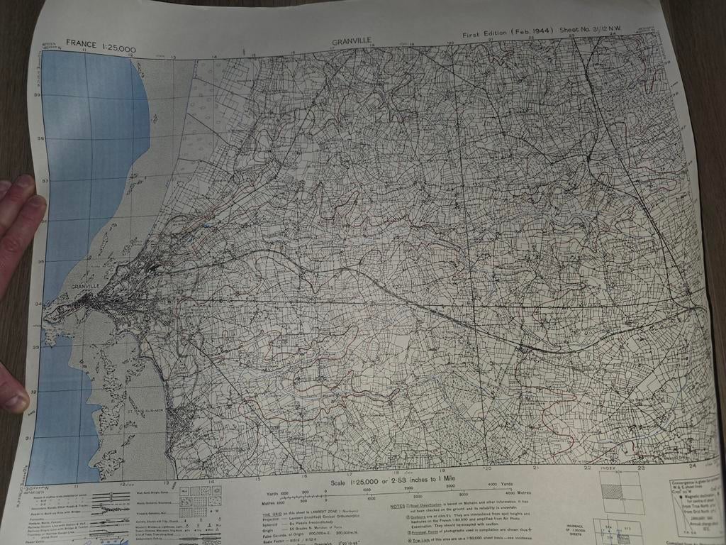 WW2 D-Day kaart 1944 Granville Normandië, Verzamelen, Militaria | Tweede Wereldoorlog, Ophalen of Verzenden