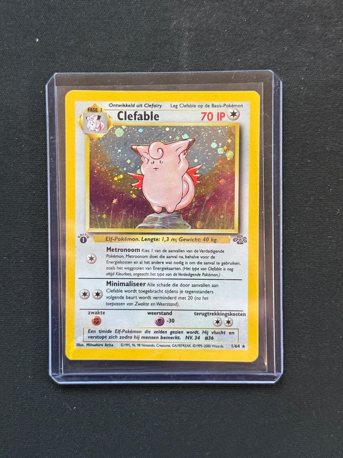 Pokémon Jungle Clefable 1/64 1st Edition NL, Hobby en Vrije tijd, Ophalen of Verzenden, Gebruikt, Losse kaart