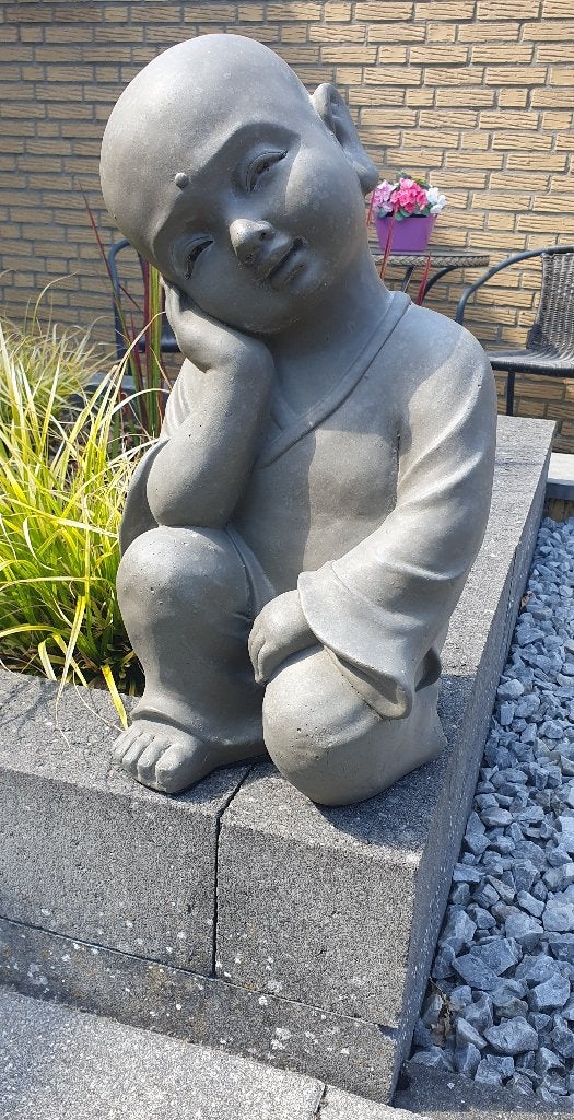 Boeddha Shaolin monnik beeld, Grijs, Ophalen of Verzenden, Zo goed als nieuw, Composieten