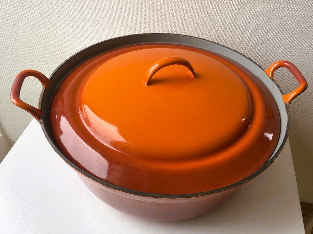 DRU - oude emaille gietijzeren pan - Ø 40 cm, Ophalen, Gebruikt, Met deksel, Overige merken